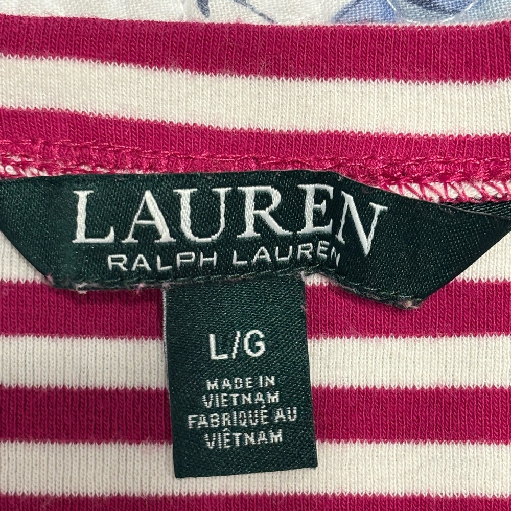 Lauren Ralph Lauren Mulberry Pink and White Striped Top Size Large 1/2 Sleeve - Picture 6 of 9
